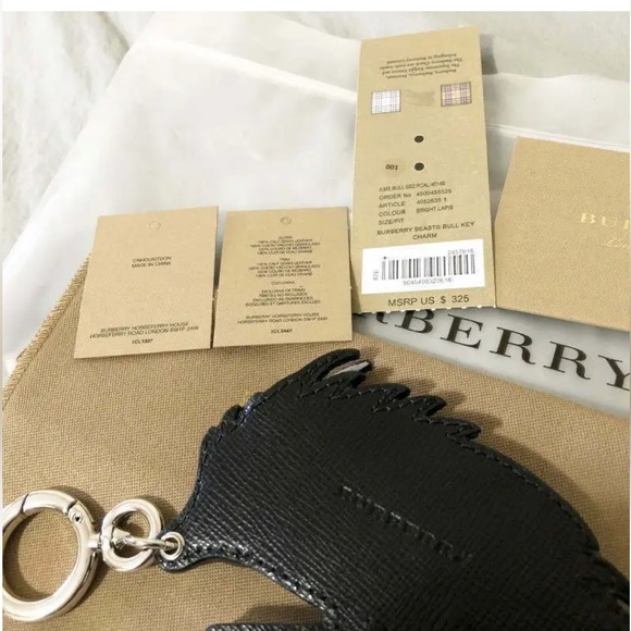$325 Burberry Beasts Studded Bull Leather Bag Charm Key Charm Key Ring Fob NWT - Picture 4 of 10